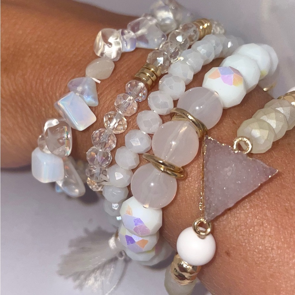 White Beaded Bracelet Stack (5 bracelets) - Picture 2 of 2